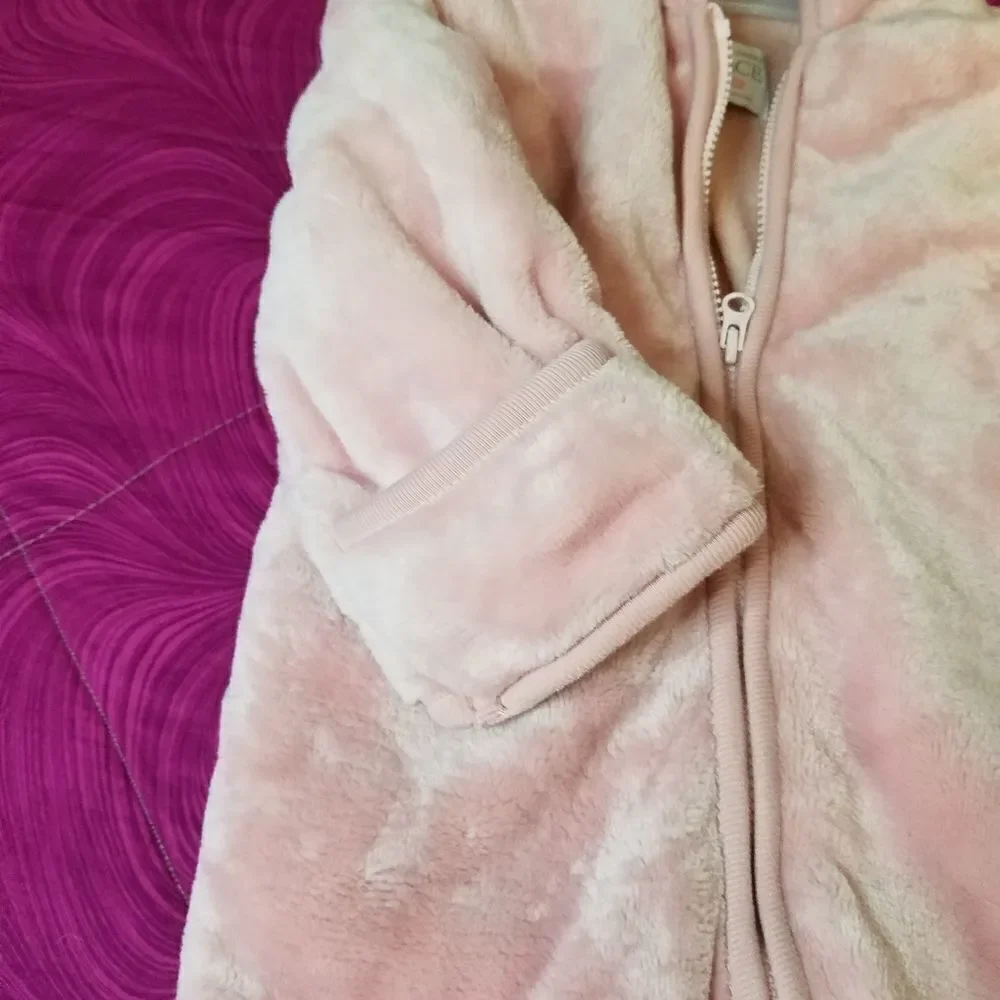 Children's Place pink teddy bear fuzzy one piece 6-9 months